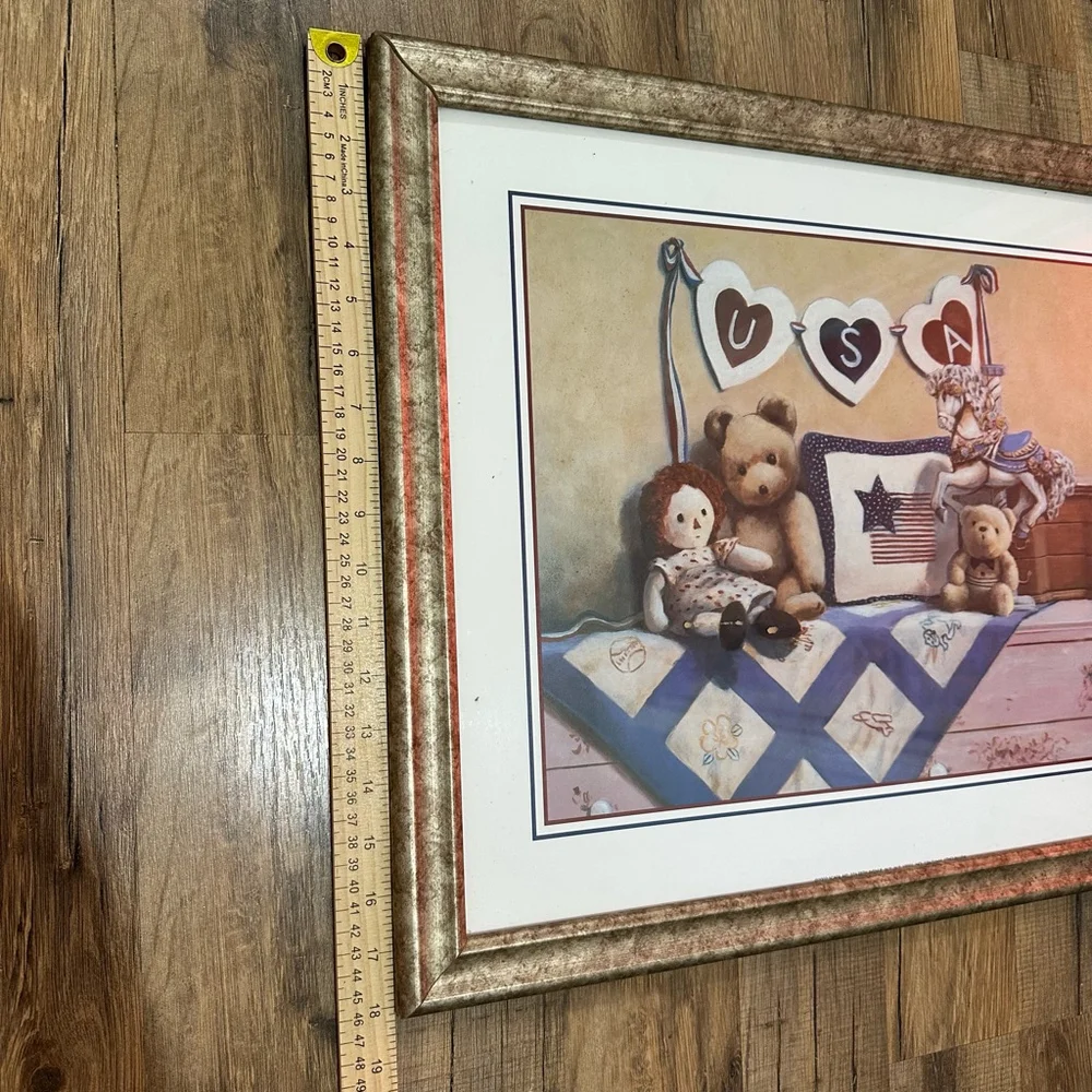 Scafa Art 2002 Framed USA Teddy Bear Print 24x20 Multi-color